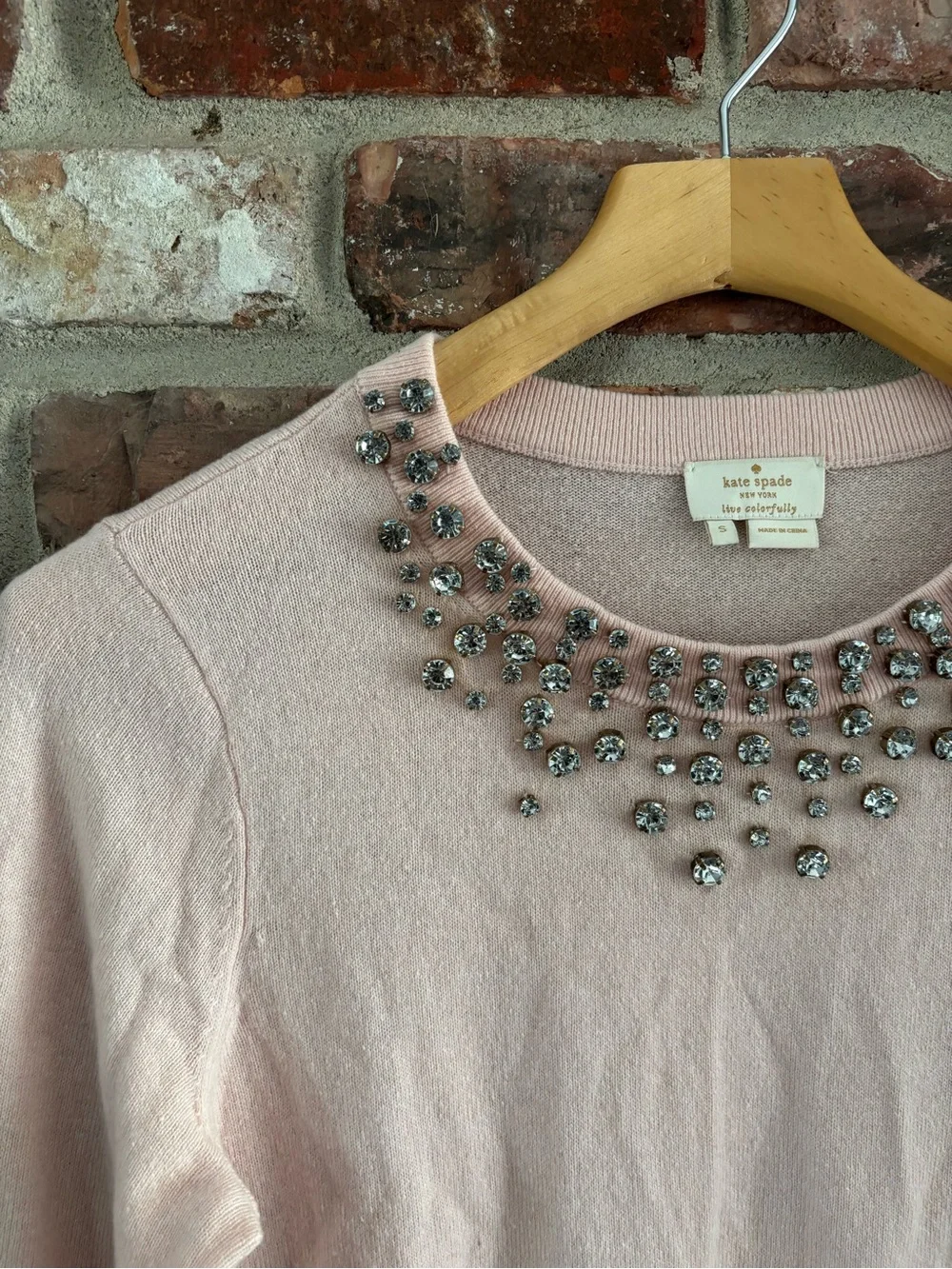 Kate Spade Pink Embellished Wool Cashmere Blend Pullover Sweater, S